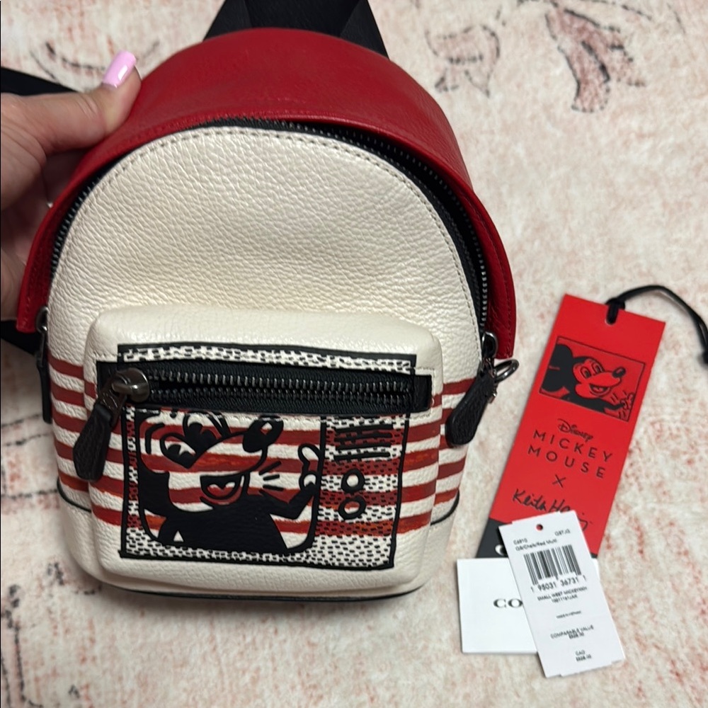 Coach Red and White Mickey Mouse Backpack